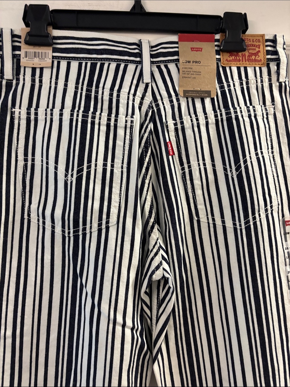 Levi's Black & White Vertical Stripe Straight Leg Jeans - Picture 7 of 8